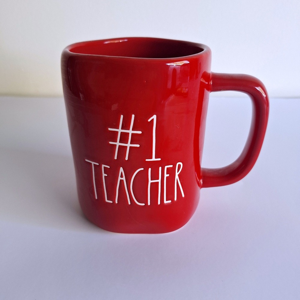 Rae Dunn #1 Teacher Red Ceramic Coffee Mug Artisan Collection by Magenta